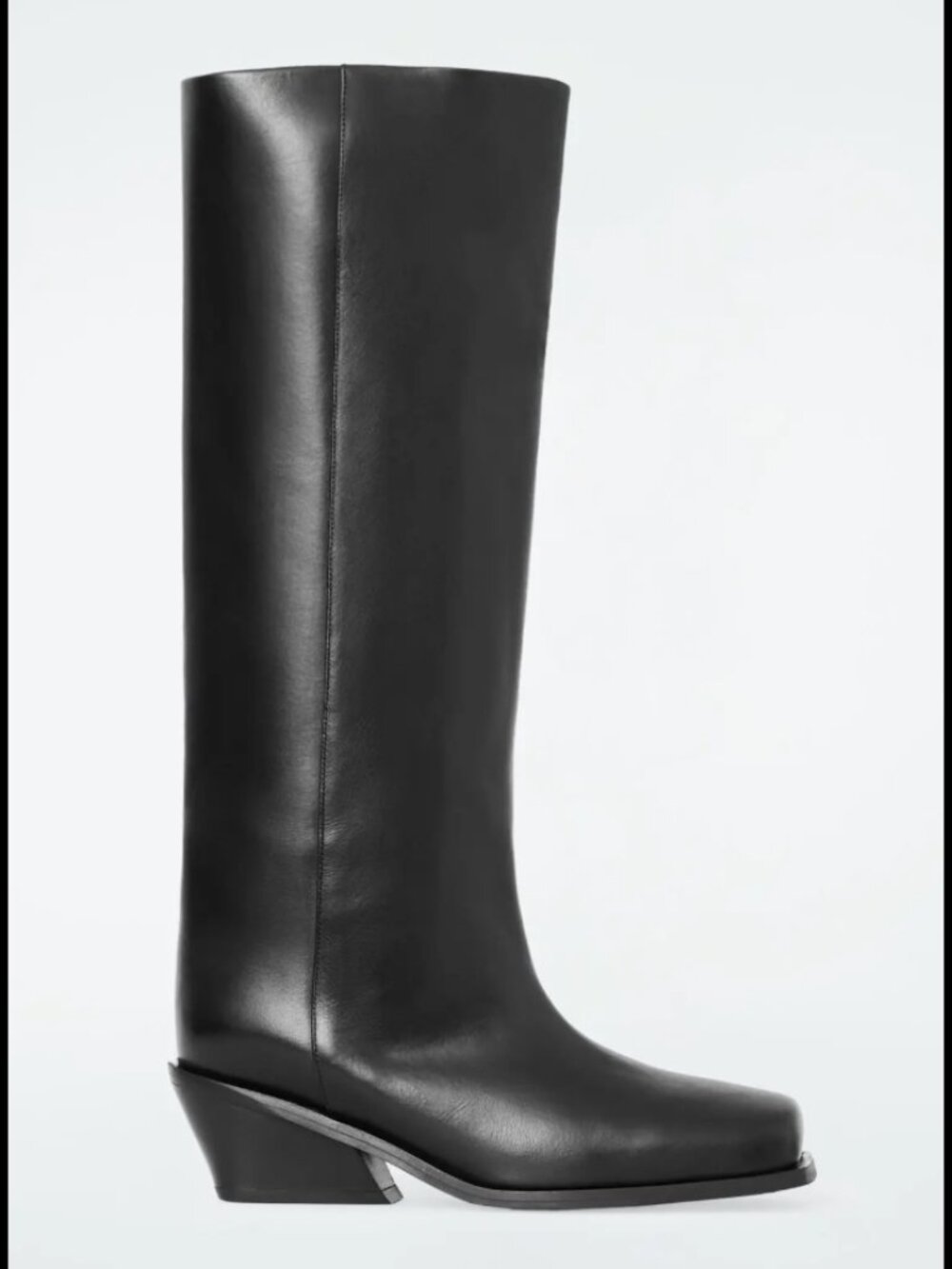 COS Square-Toe Leather Knee-High Boots Cuban Heel